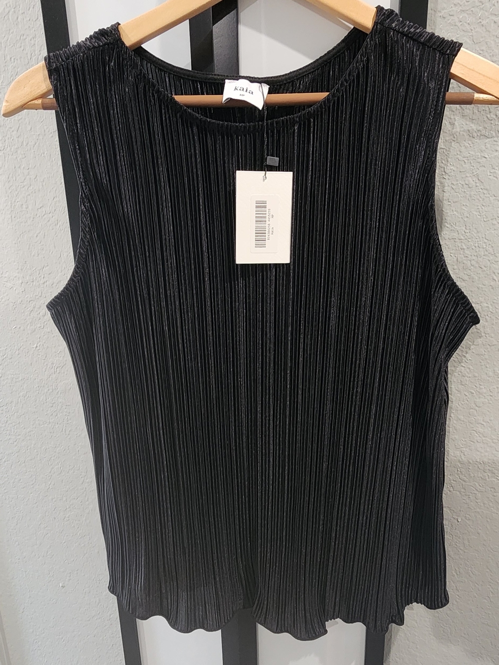 Kaia Black Pleated Silky Sleeveless Top